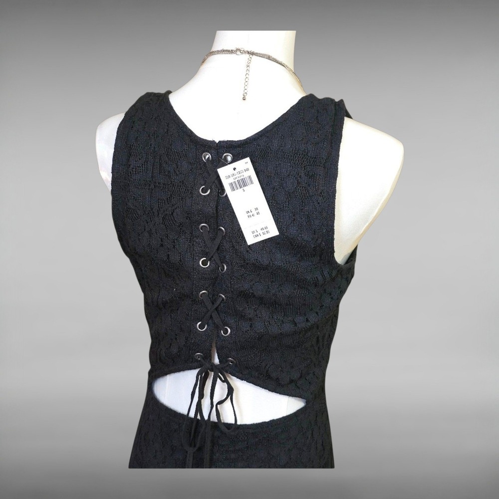 Hollister Lace Mini Dress NWT Small Black Sleeveless Lace-Up Y2K Goth - Picture 3 of 4